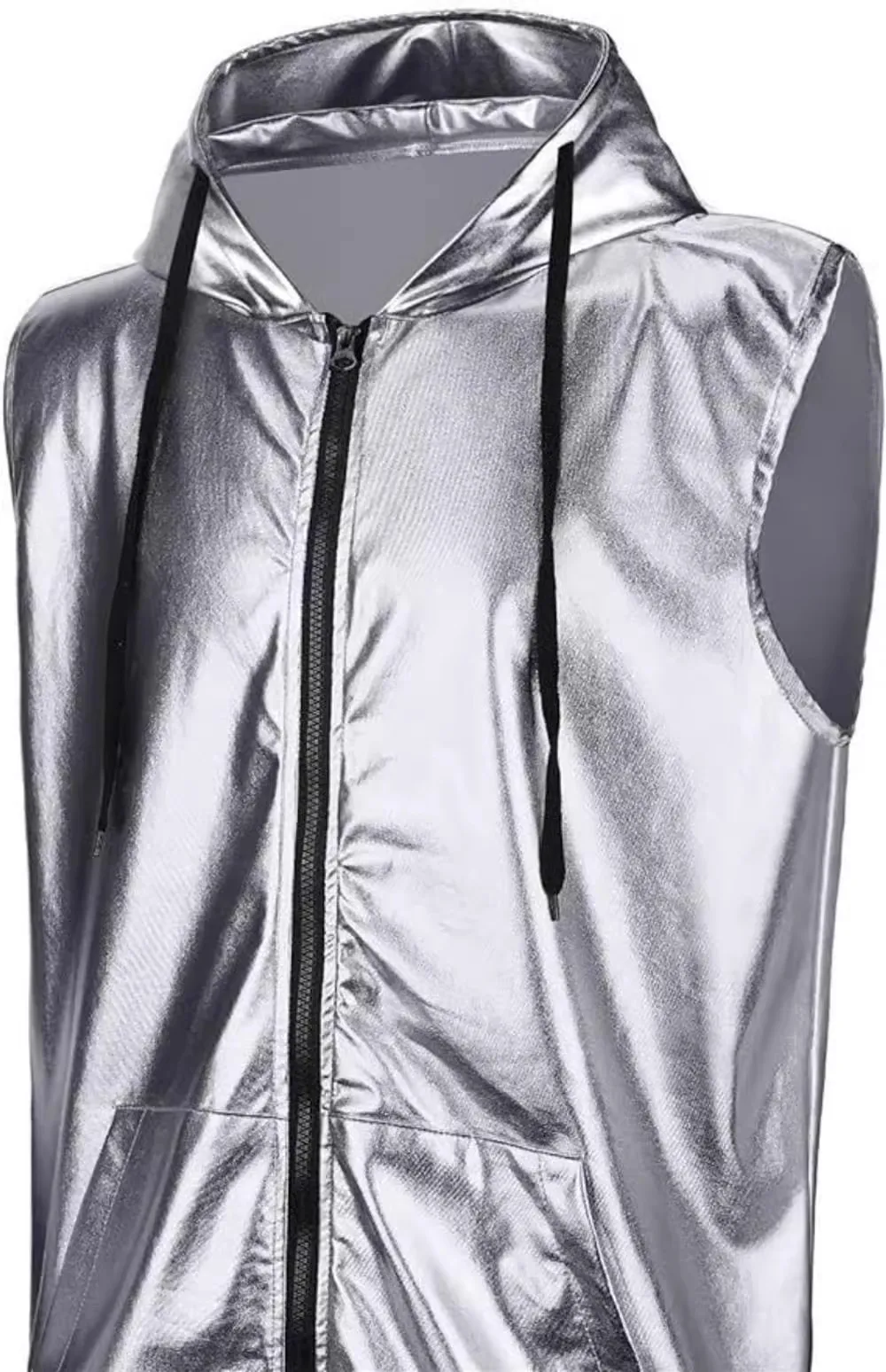Shiny Nightclub Glossy Gold Mens Vest Hooded Sleeveless Jacket Steampunk Disco Party Dress Casual Hip Hop Vest Unisex Waistcoat 4