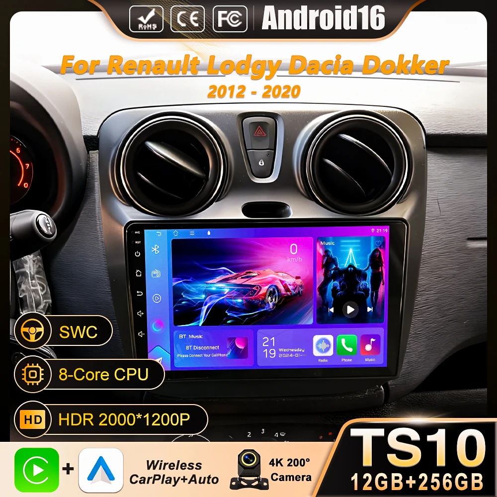 Radio de coche Android 16 para Renault Lodgy Dacia Dokker 2012 - 2020 Autoradio 4G WIFI Navegación GPS Video Multimedia Carplay Auto 1
