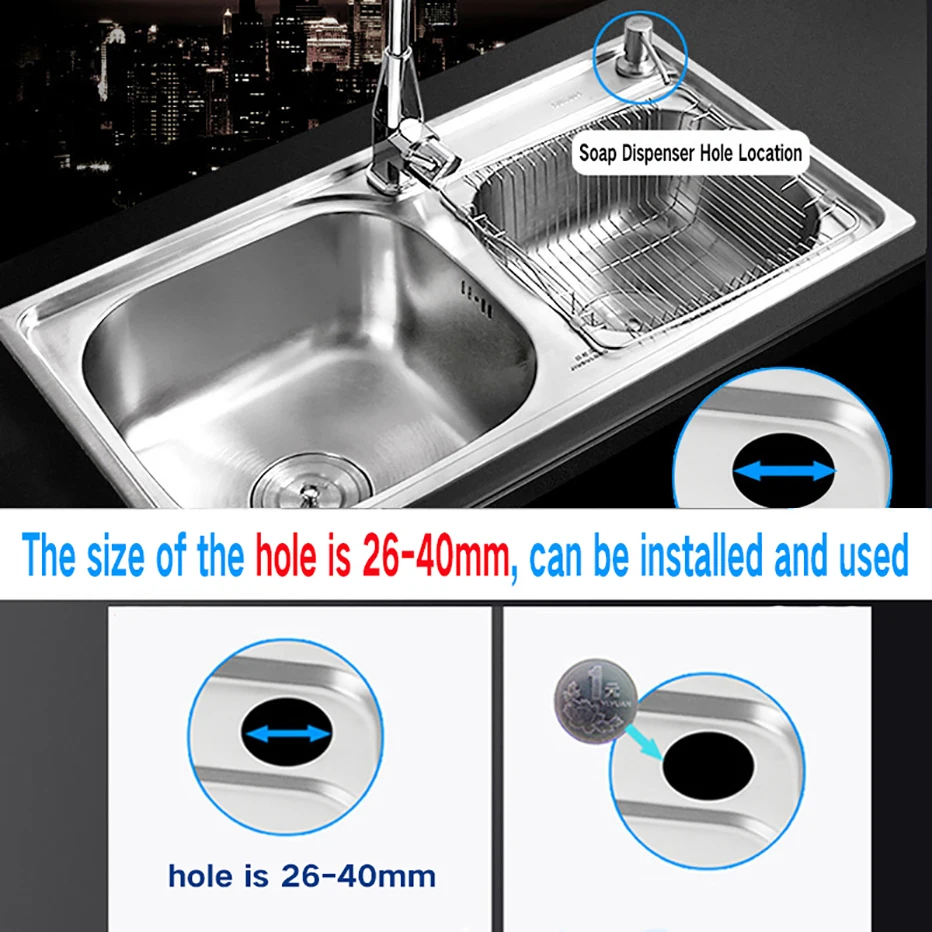 Stainless Steel Built-in Kitchen Sink Soap Dispenser, 500ml Capacity