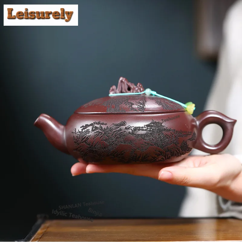 480ml Yixing Purple Clay Teapots Handmade Large Caliber Pot Raw Ore Antique Brass Mud Kettle With Strainer Zisha Tea Set Craft