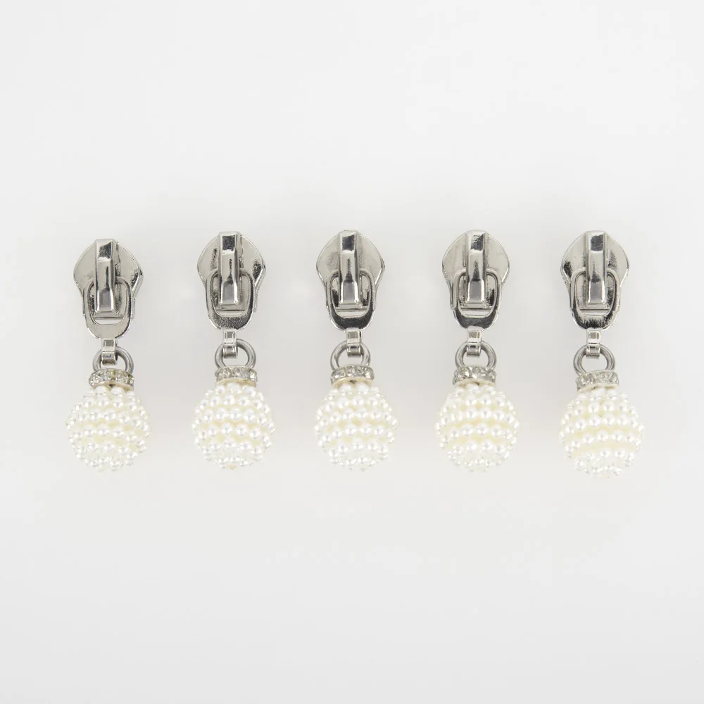 5PC Silver Pearl Ball Zipper Head DIY Bag Jacket Handmade Accessories