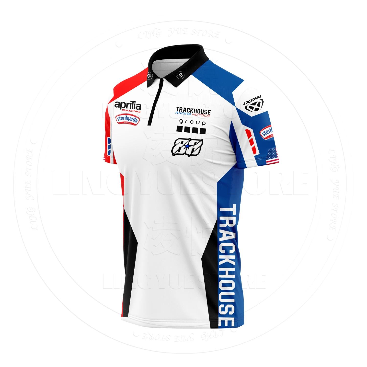2024 New Moto Race Aprilia Trackhouse Team White Coated Workwear Polo Da Uomo Casual Traspirante Con Cerniera Estiva