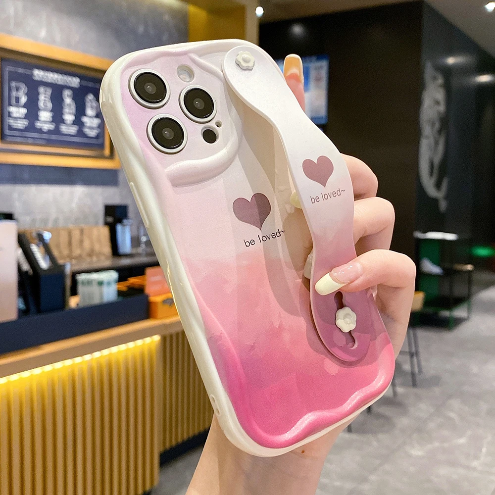 Love Heart Wrist Strap Phone Holder Case