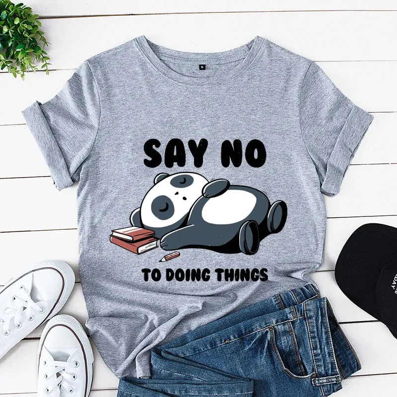 

Женские футболки с надписью «No To Doing Thing», летняя модная футболка со спящей пандой, винтажная одежда в стиле Харадзюку, повседневные женские топы с коротким рукавом