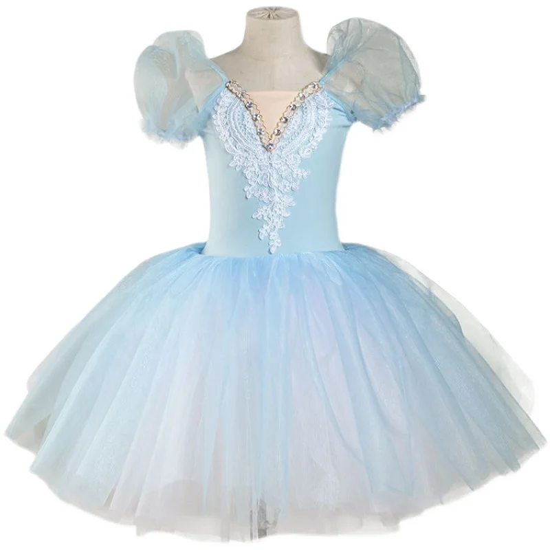Puff Sleeves Girls Ballet Dress Long Children's Professional Ballet Costume Performance Clothes Modern Dance Princess Dress Ballet Dress Girls Dance Costumes