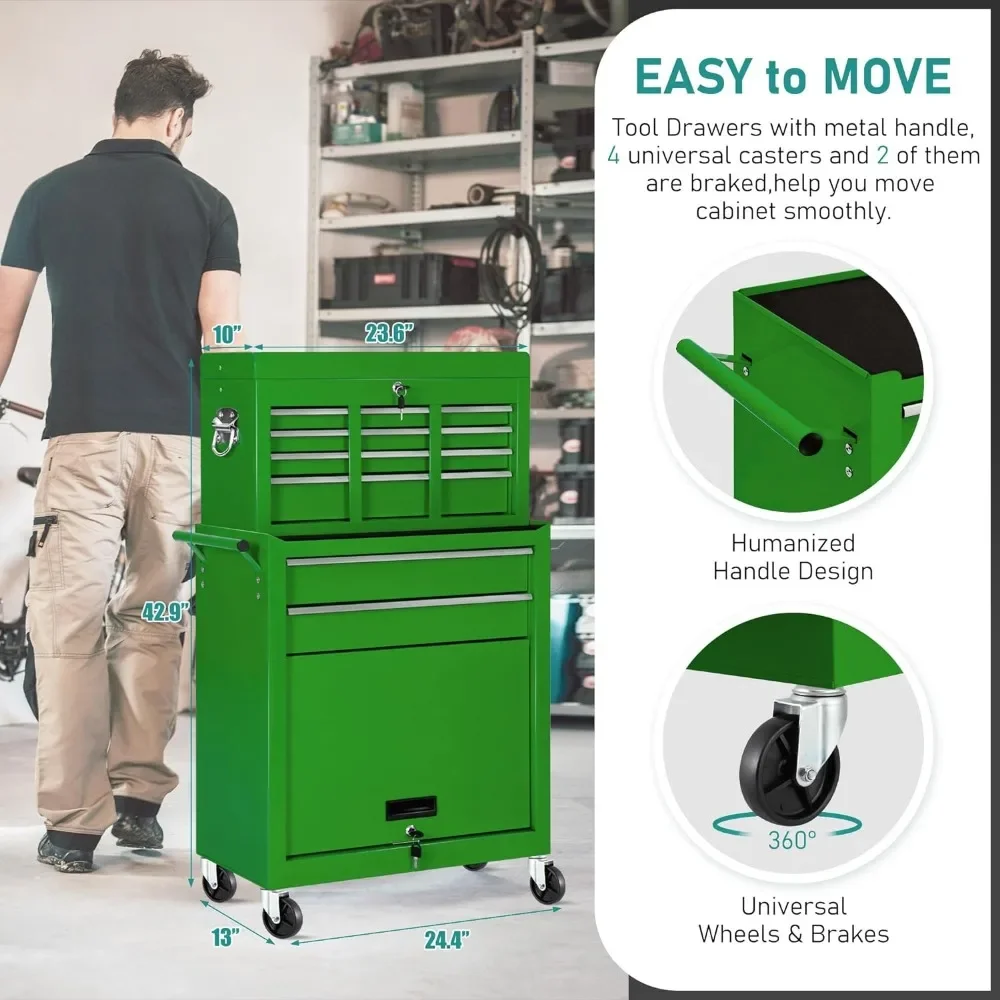8 Drawers Rolling Tool Chest Assembled with Wheels Detachable Organized Lockable Chest for Workshop Mechanics Garage 5