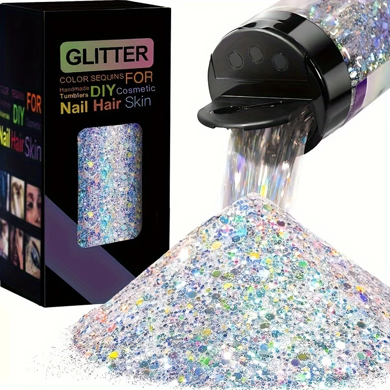 Holografische klobige Glitzer-Pailletten, 50 g, Laser-Glitzerflocken in verschiedenen Größen für DIY-Nagelhaar-Haut, Musikfestival – Detail 7