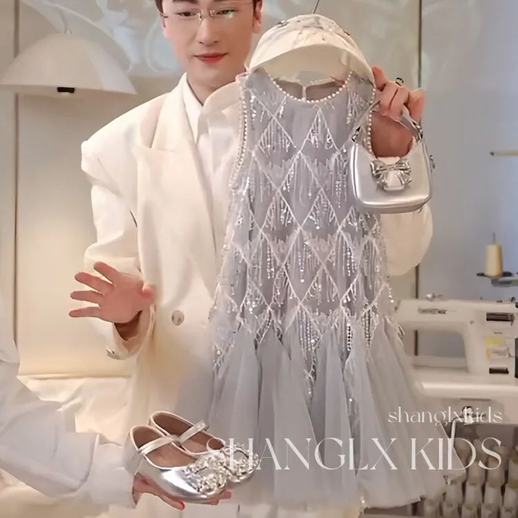 New Summer Teenager Girls Party Dress Sequin Tassel Vest Pearl - Main Image