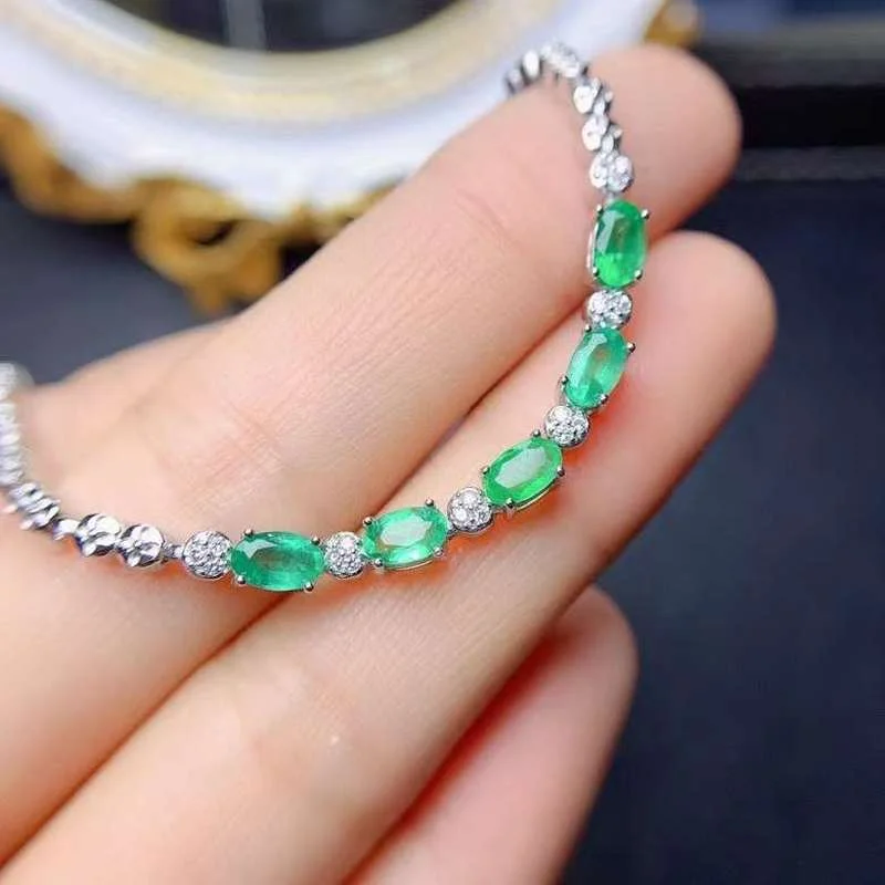 天然石 ジェム エメラルド ブレスレット シルバー925 高品質 ユム-女性のための天然エメラルドブレスレット,925シルバー