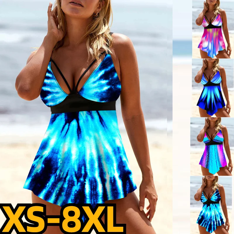

2023 New Summer Women Retro 3D Print Beachwear Swimsuit Female Backless Sling Bathing Suit Female High Waist Two Piece Tankini