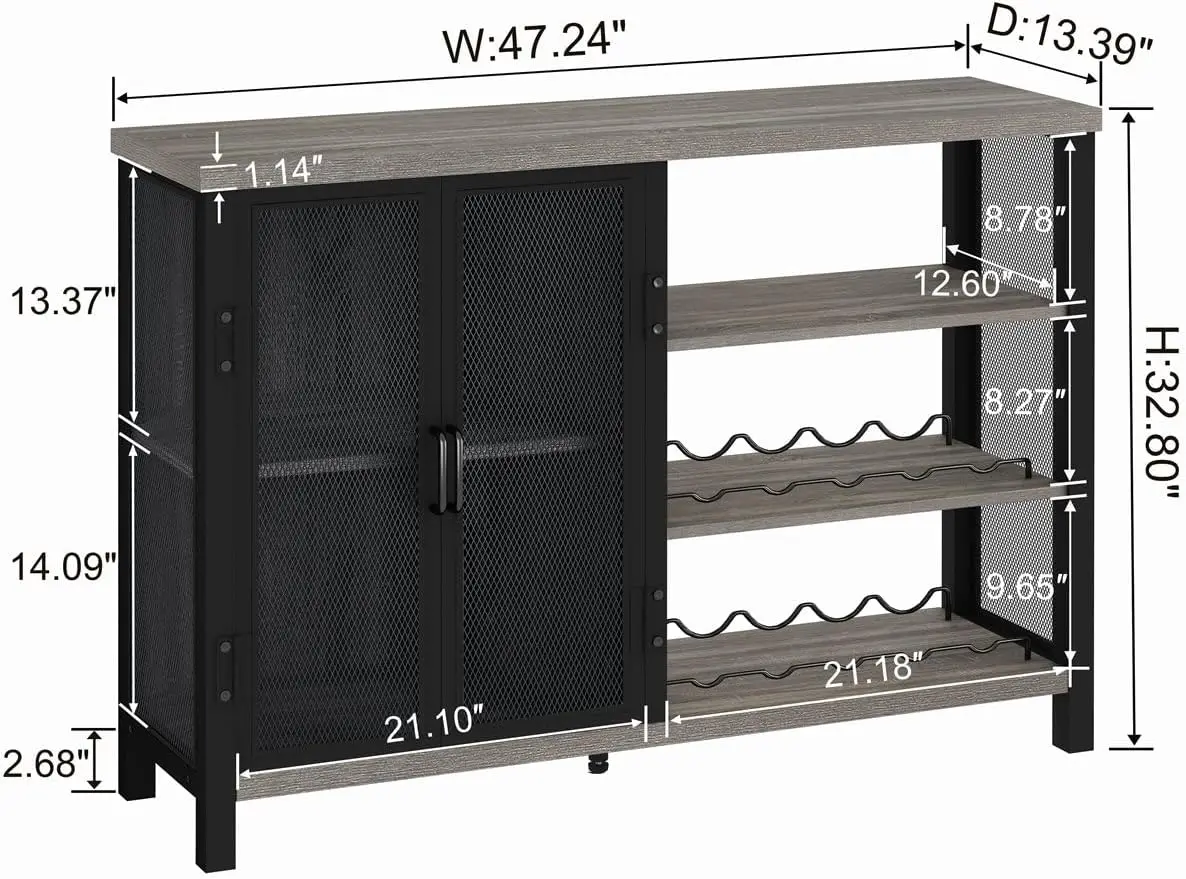 BON AUGURE Industrial Home Bar Cabinet with Wine Rack, Rustic Liquor Cabinet Bar for Home, Coffee with Storage