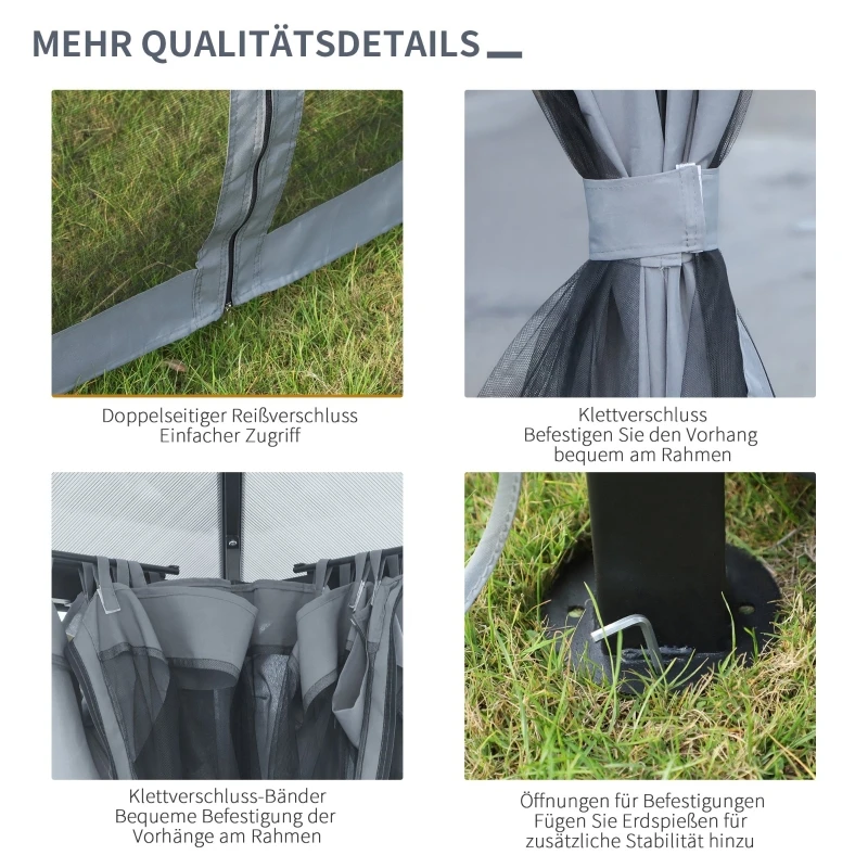 3×3m dunkelgrauer Pavillon, Polycarbonatdach, Aluminiumrahmen, Vorhänge und Moskitonetz – Detail 5