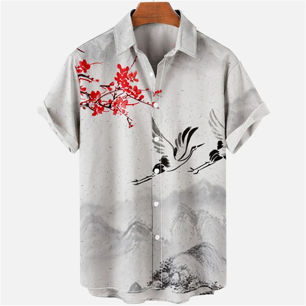 

2023 Lapel Men's Shirts Flower Shirt Hawaiian Shirt Men Clothes Loose Breathable Summer Male Shirt Street Casual Short Sleeve