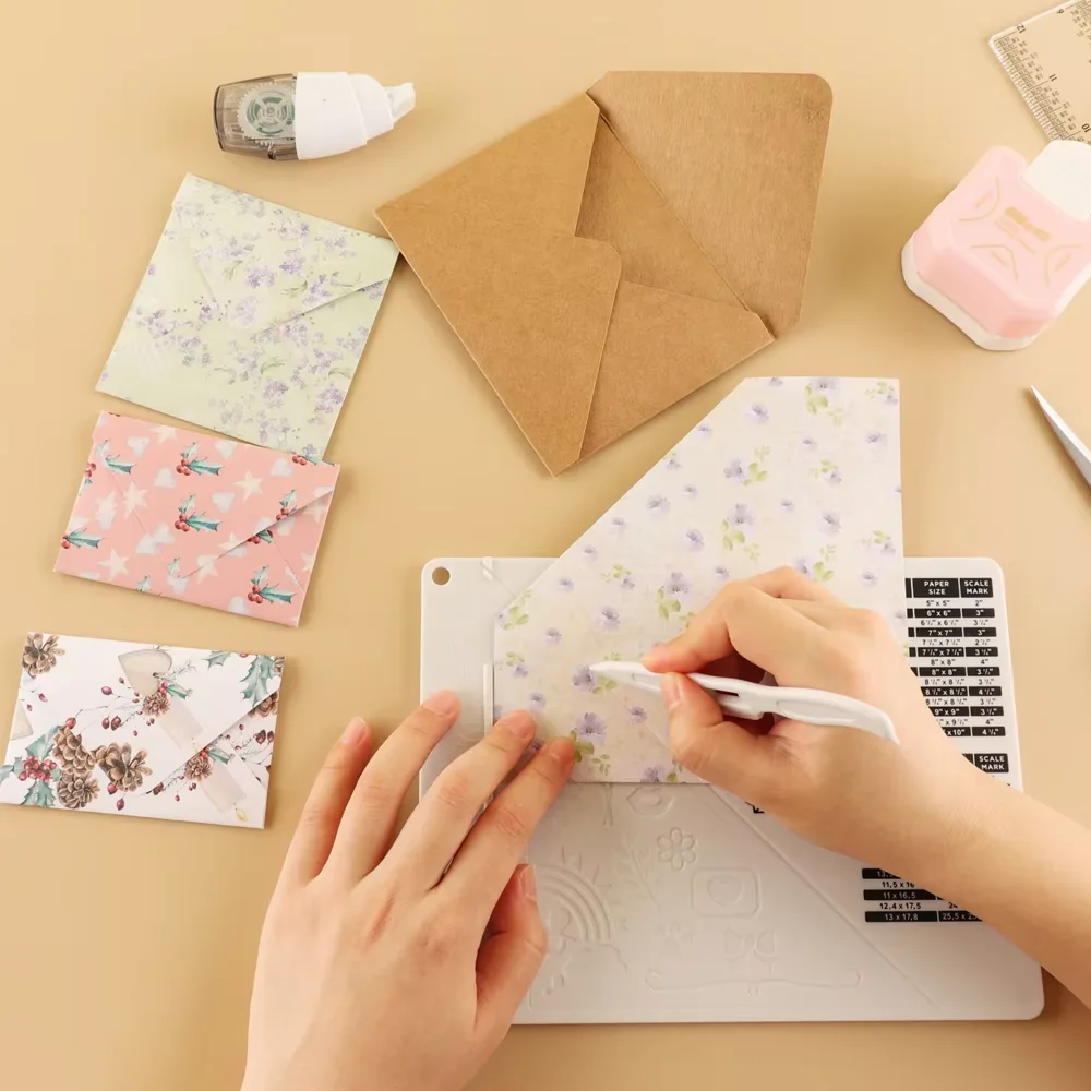 6.4*8.5inch Multi-Purpose Scoring Board Envelope Maker for Adding Embossed Lines Measuring Tool DIY Handmade Craft Paper Cutter