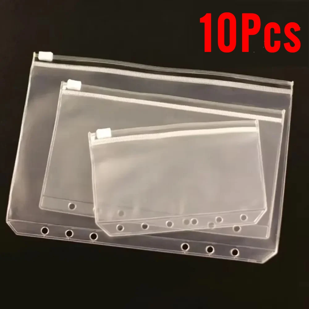 10Pcs A5 A6 A7 Binder Pocket Folders with Zipper for Notebook Waterproof PVC Document Filing Bag 6 Ring Notebook Divider 1