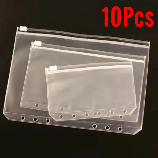 10Pcs A5 A6 A7 Binder Pocket Folders with Zipper for Notebook Waterproof PVC Document Filing Bag 6 Ring Notebook Divider 1
