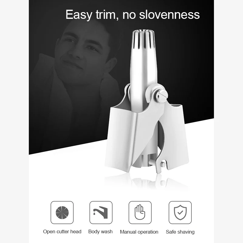 남성용 휴대용 코 트리머, 스테인레스 스틸, 수동 세척 가능 코 트리머, 얼굴 귀 헤어 트리머