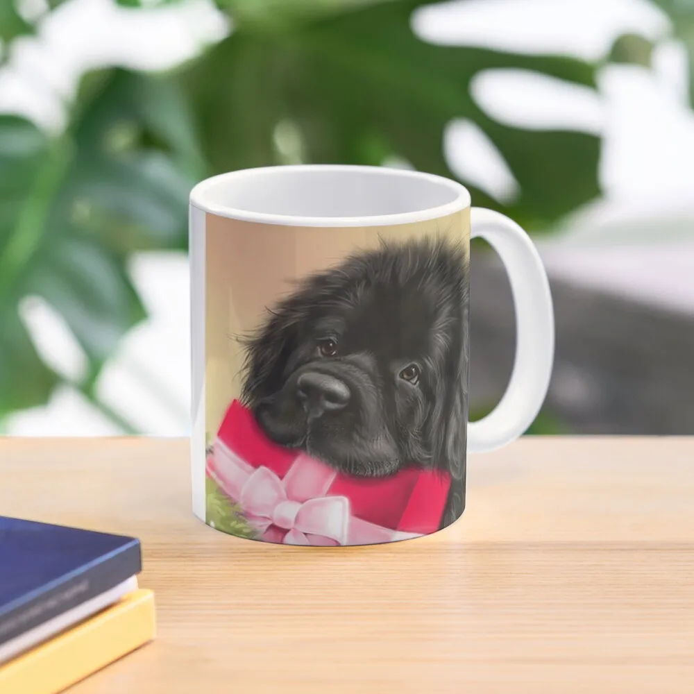 

Newfie face with present Coffee Mug Anime Cups Travel Porcelain Mug