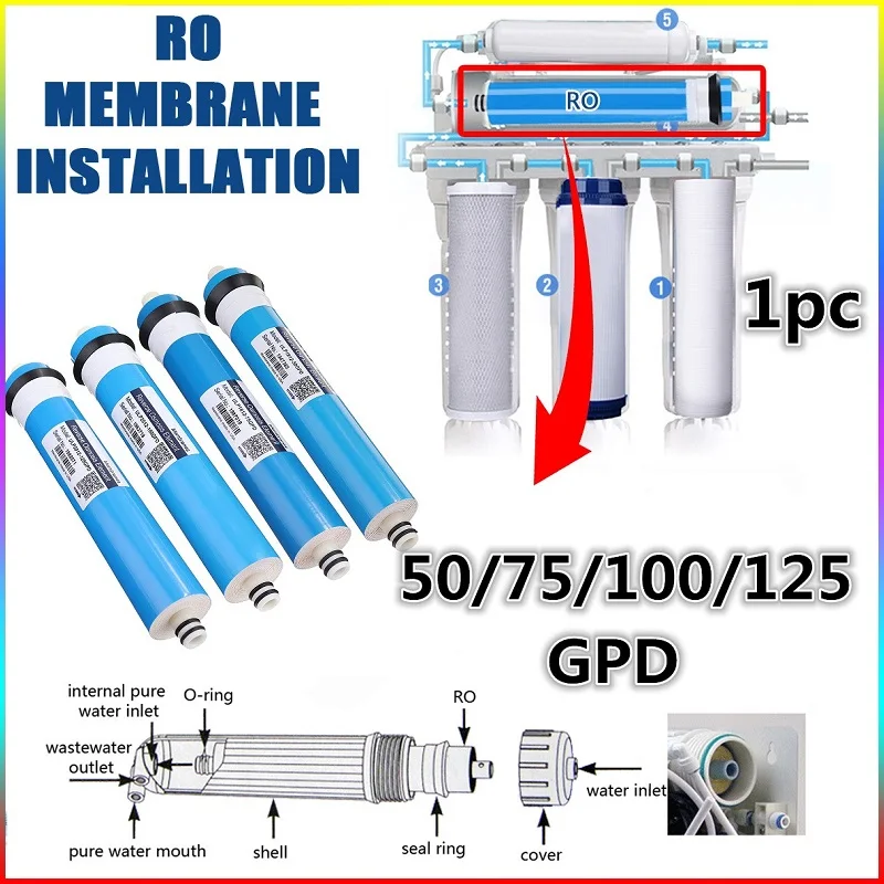 Filtro A Membrana Per Osmosi Inversa 50 GPD, 1812-50G, Alta Precisione 0,0001 Micron, Per Depuratore Acqua Domestico