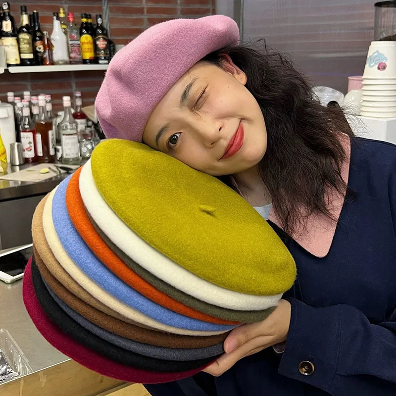 Women Wool Berets French Artist Style Warm Winter Beanie Hat Retro Plain Beret Solid Color Elegant Lady All Matched Autumn Caps beret hat,woolen beret