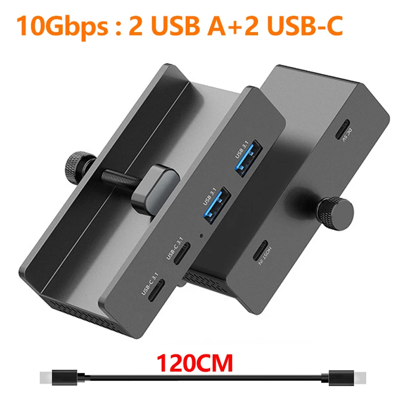 Aluminum 4-Port USB Hub with High-Speed Data Transmission and Power Supply
