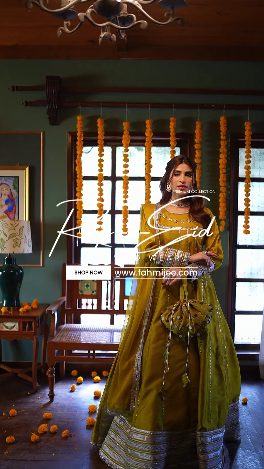 Zarina – Mustard Gold Peshwas Ensemble | Raqs-e-Eid Collection | Daraz.pk