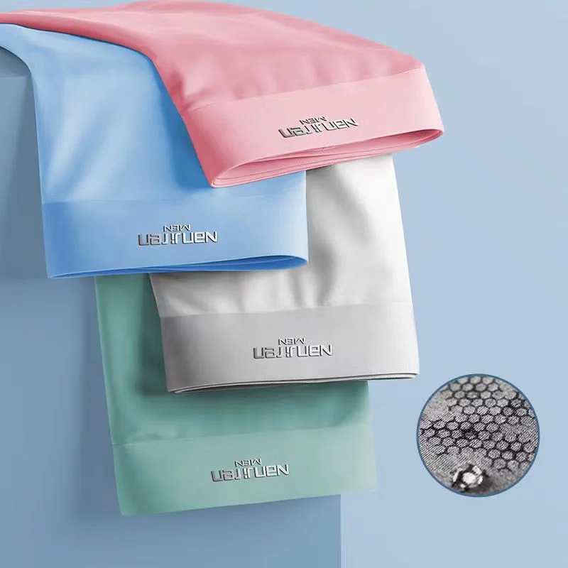 남성용 아이스 실크 메쉬 복서 반바지 속옷, 섹시한 팬티, 얇은 남성 U 볼록 란제리, 도매 로트 L-6XL, 4 개 언더팬츠 