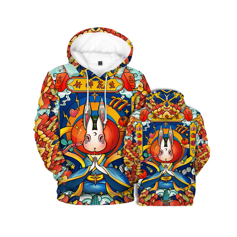 

Printed hoodies Year of the Rabbit Harajuku design top role-playing pullover men's and women's commuting sports coat