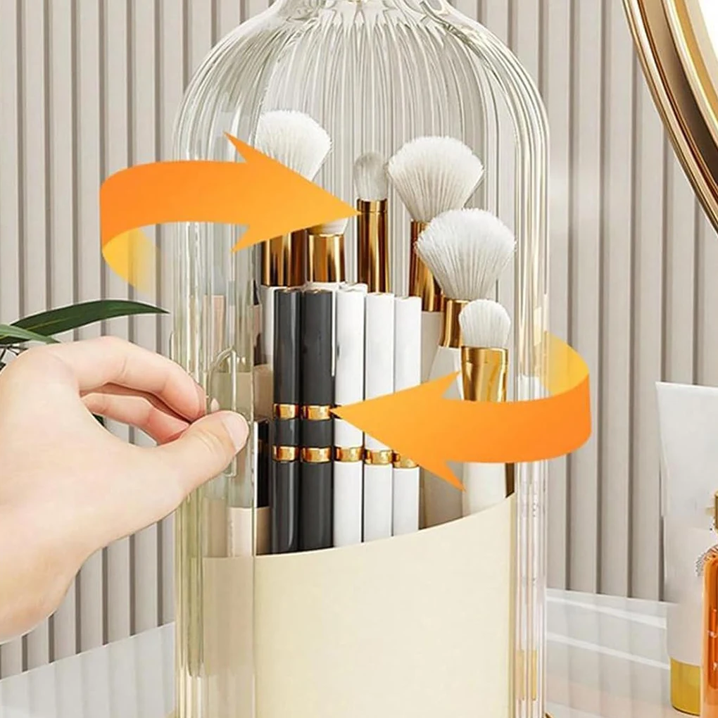 Birdcage Dustproof 360 Rotating Grid Compartmentalised Desktop Makeup Organiser Cosmetic Storage Case For Madam 4