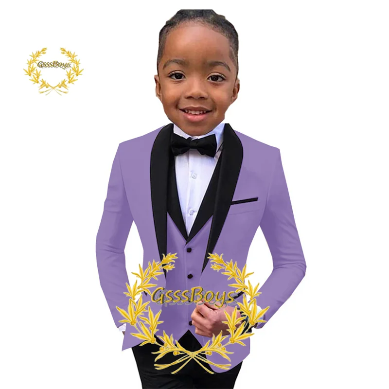 Boys 3 Piece Formal Suit Set - Shawl Lapel Blazer, Vest & Pants For Wedding, Prom, Communion