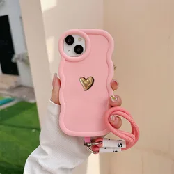 Gold Heart 3D Lanyard Rope Phone Case - Soft Cover for Honor X9A 5G (Pink)