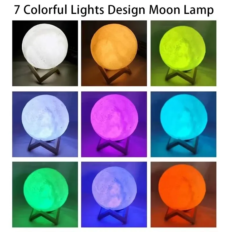 12cm 7 Color Changing Moon Lamp Wireless Night Lamp Table Lamps Romantic Button Battery Powered Indoors Lighting