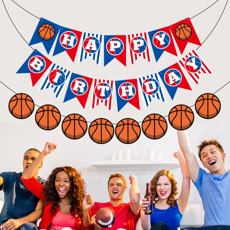 Sport Theme Party Banner Football Basketball Hanging Paper Garland Kids Boys Happy Birthday Party Decoration Favors Supplies