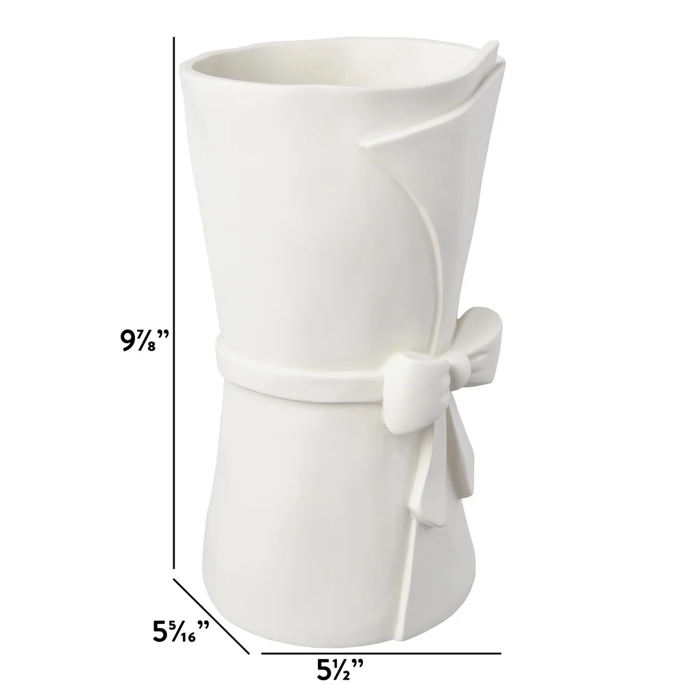 Large White Resin Vase with Bow 3