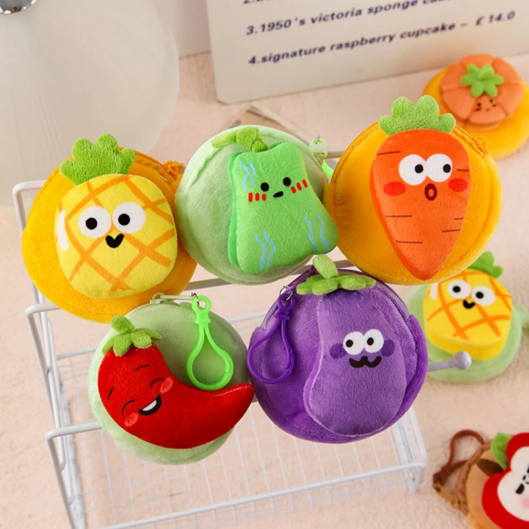 Cartoon Plush Bag Tear-Resistant Plush Coin Purse Fruit Wallet Plush Vegetable Shape Purse For Girls Traveling Work