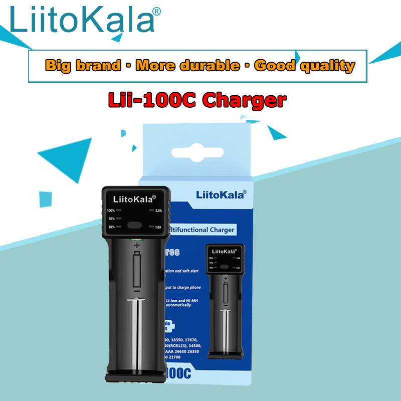 LiitoKala Lii-100C Lithium Battery Charger 18650 Charger with USB Output Portable