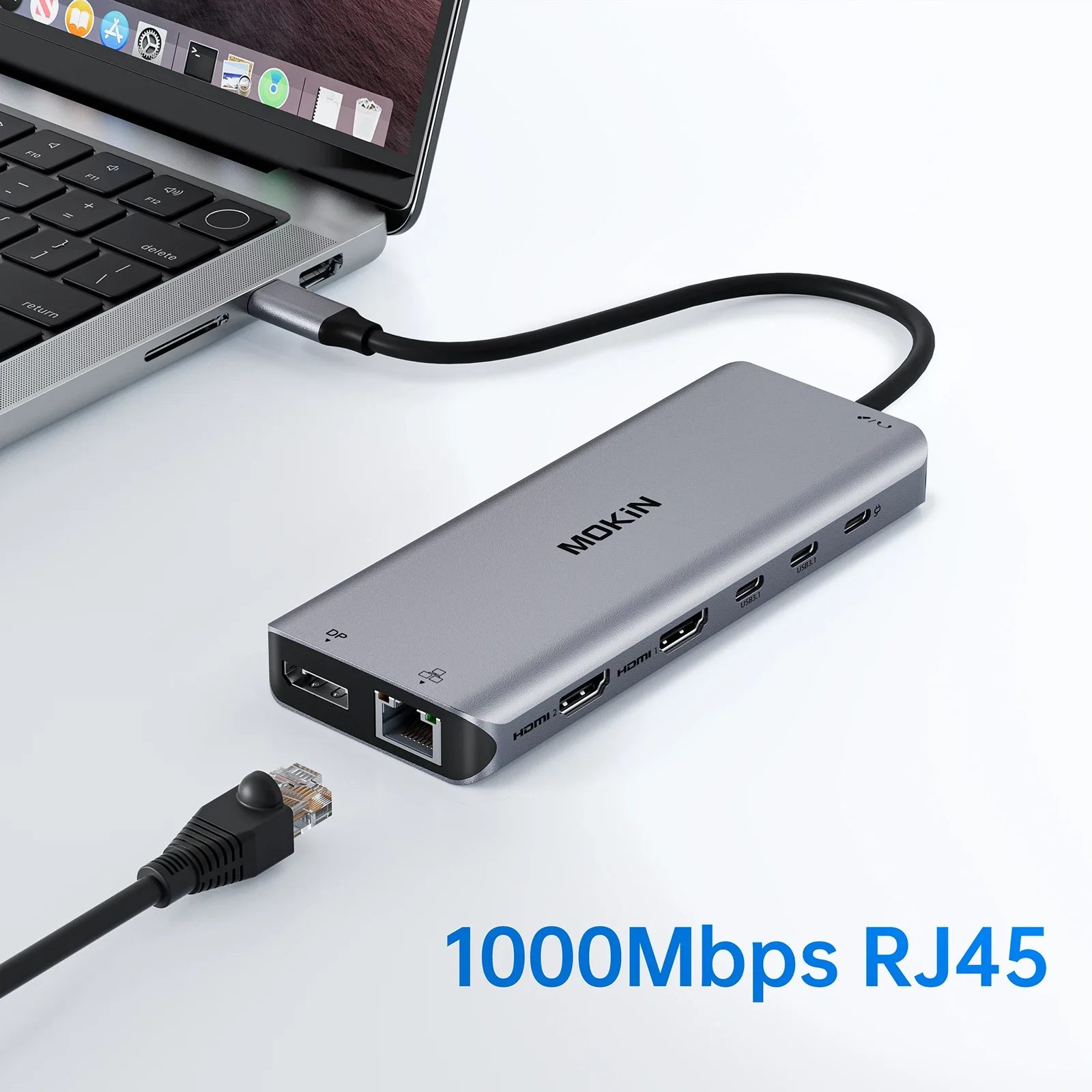 MOKiN 맥북 에어 M1 M2 USB 3.1 PD 이더넷 SD/TF 카드용 USB C 허브, HDMI 도킹 스테이션, C타입 허브 독, 10Gbps, 4K @ 60Hz