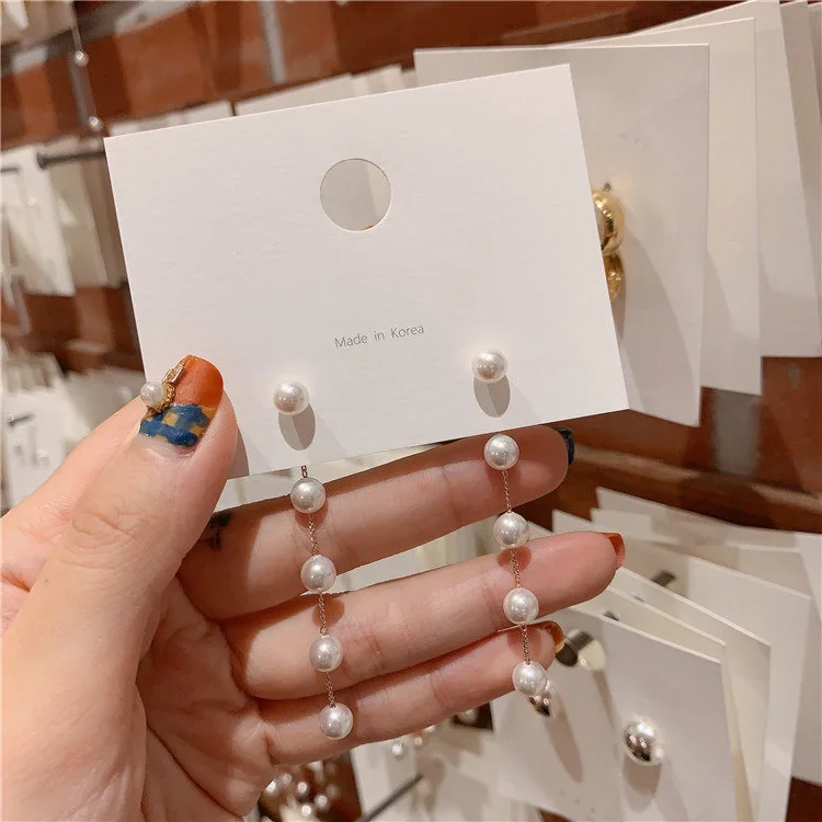 Trend Simulation Pearl Tassel Earrings for Women White Round Pearl Wedding Pendant Earrings pearl earrings pendant earrings crystal tassel earrings