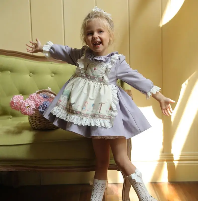 

Girls Autumn Dresses For Christmas Children Kids Girl Spanish Lolita Vintage Lace Purple Dress Birthday Party Vestidos 1-6 years