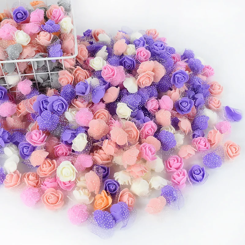 50/100 Stück Mini künstliche Rosenköpfe Schaumbär DIY Handwerk Rosenblume mit Tüll Kranz Dekor Hochzeit Geburtstag Party Geschenkzubehör – Detail 13