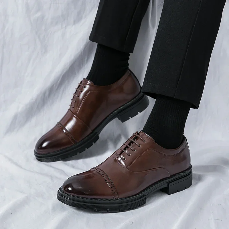 Shiny Leather Shoes Men's Shoes British Style Business Formal Work Casual Versatile Wedding Block