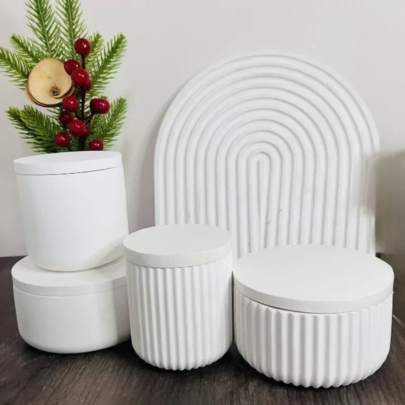 Round Stripe with Cover Bottle Silicone Molds DIY Plaster Candle Jar Silicone Mold Succulent Plants Art Making Supplies Decor