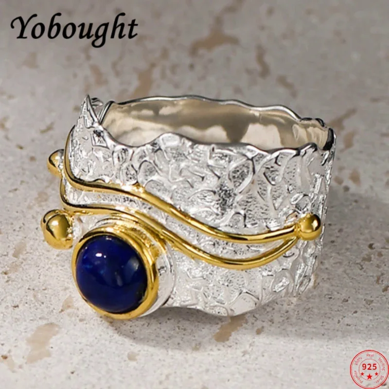 

S925 sterling silver rings for Women New Fashion tin foil irregular texture lapis lazuli personality punk jewelry free shipping