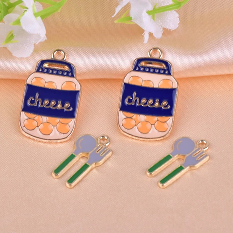 

10pcs Y2k Fashion Cheese Jar Cutlery Knife Fork Alloy Charm Design Jewelry Handmade Metal Charms Decoration For Gifts