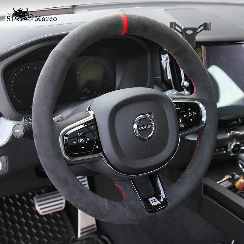 

For Volvo XC60 S60L XC90 S90 S80 S60 XC40 Stitch Alcantara Sport DIY Hand Sewn Steering Wheel Cover Interior Handle Cover