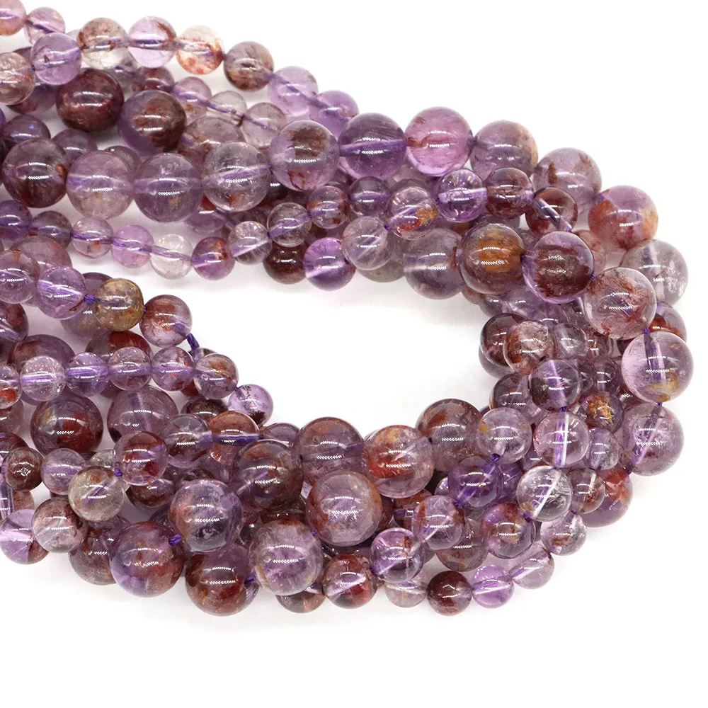 6mm 8mm 10mm 천연 퍼플 팬텀 쿼츠 스톤 비즈 루즈 크리스탈 비즈 쥬얼리 만들기 DIY 팔찌 귀걸이 액세서리