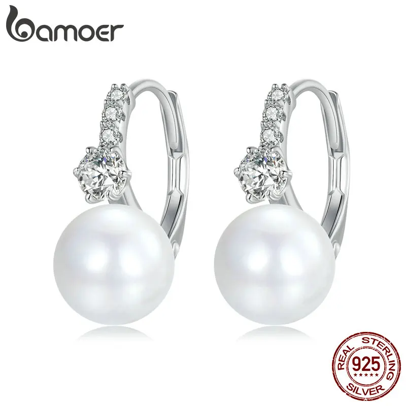Bamoer 925 Sterling Silver Elegant Quality Shell Pearl Ear