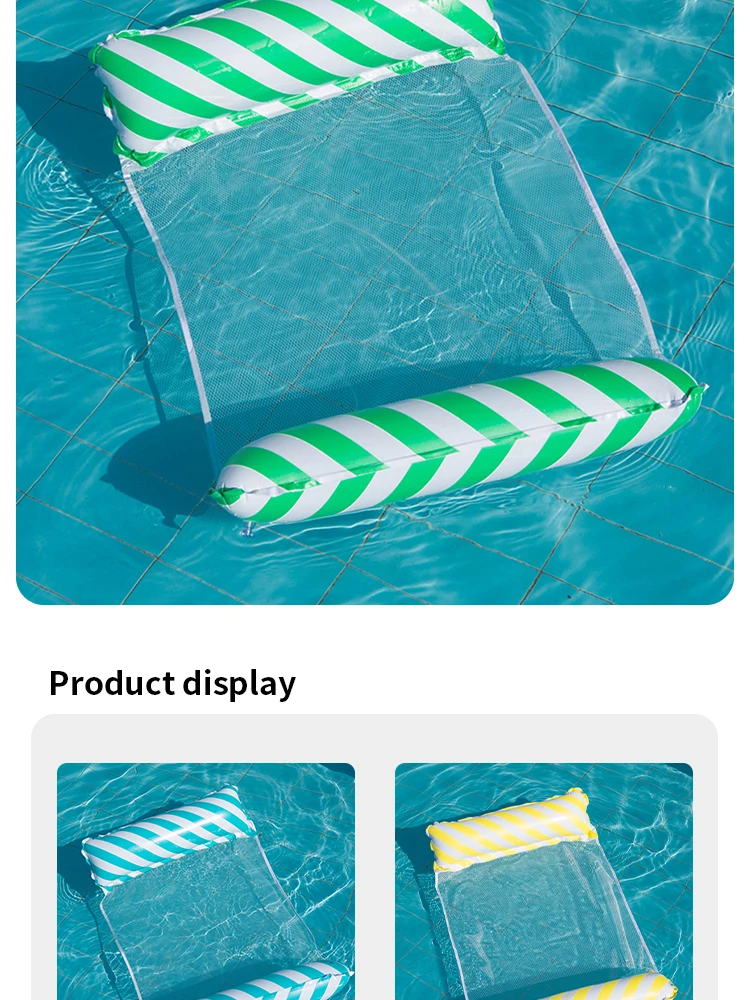 Faltbarer, gestreifter, aufblasbarer Loungesessel, geeignet für Schwimmbadpartys und schwimmende Strandbetten mit Netzrückenlehne – Detail 8