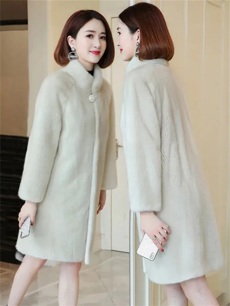 Plush Winter Faux Fur Overcoats Warm Thicken Imitate Mink Jackets Oversize 85kg Loose Jaqueta Feminina Elegant Mid-lenght Casaco