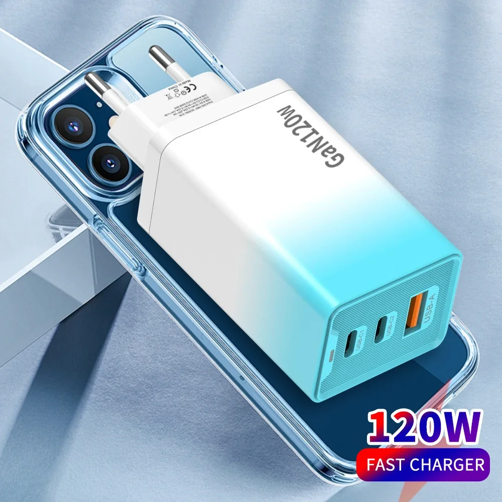 Fast GaN Charger 120W USB C High Speed Charging Type C PD Mobile Phone Wall Travel Adapter for IPhone 16 Pro Huawei Xiaomi 15